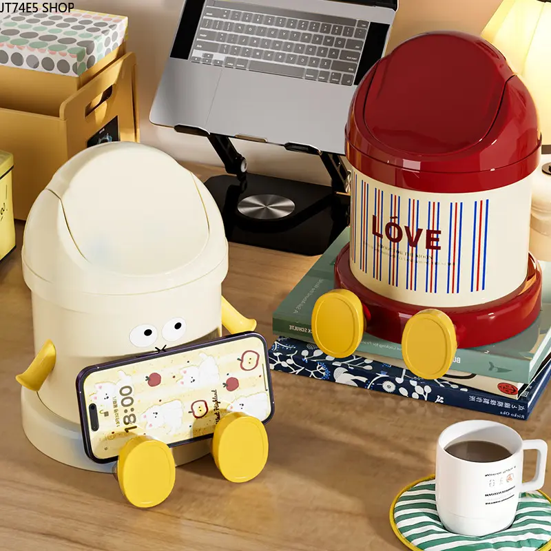 Mini Cute Sealed Synthetic Tissue Organiser - Garbage Can, Sealed Waste Bin, Trashcan with Lid for Office, Bedroom Desktop Use