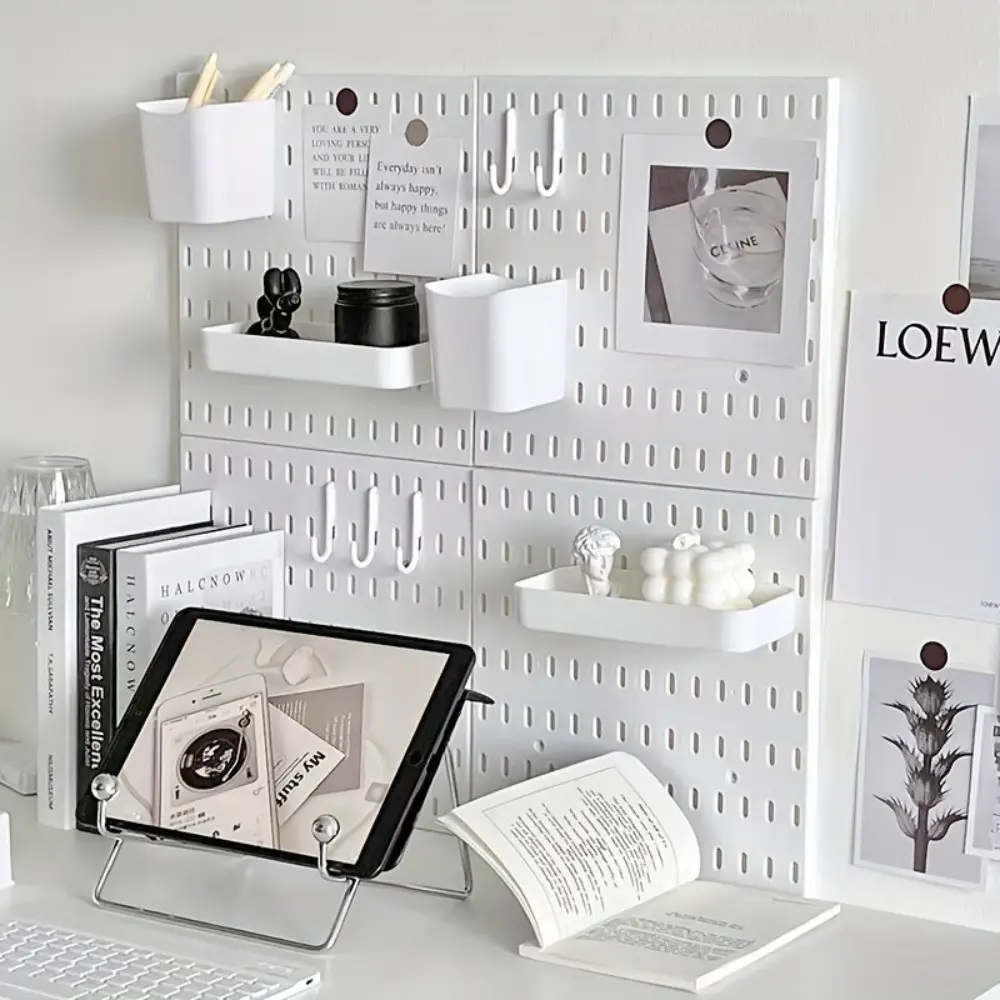 3/6pcs/set Punch‑Free Wall Pegboard Kit, Multi‑Functional Wall‑Mounted Utility Storage Organizer Rack, Comes With Free Hooks, For Study Bathroom Living Room Wall Accessories