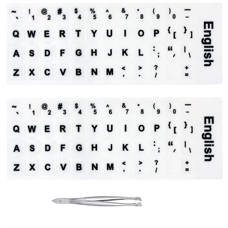 White background with black letters 2Pcs Universal English Keyboard Stickers for PC Computer Mac Laptop Desktop Keyboard, English Keyboard Replacement Stickers,