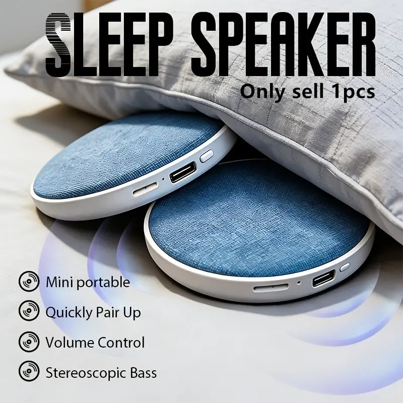 Pillow Audio Speaker for Sleeping, Mini Portable Bluetooth Rechargeable Speaker Under Pillow with Built in Pink Noise White Noise Sound Machine for Sleeping, Headphone-Free Sleep Speaker for Side Sleeper