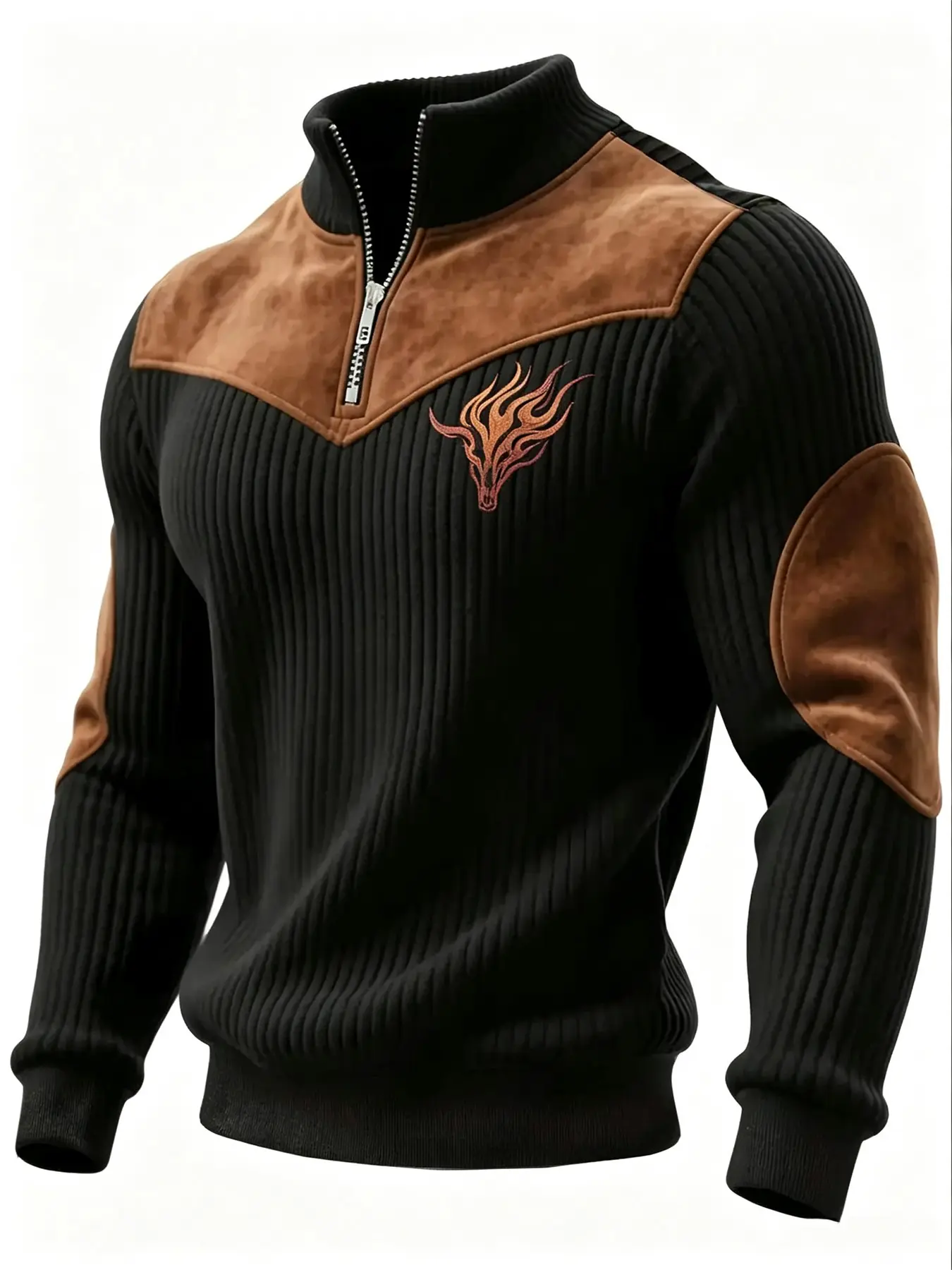 Men's Stand Collar Half-Zip Knit Sweater, Slim Fit Vertical Stripe Design, Patchwork Colorblock, Retro Western Style, Fall & Winter Casual Top