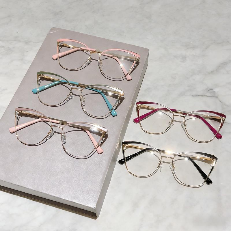 Cat-Eye Metal Frame Blue Light Blocking Glasses Minimalist Smooth Front Design Premium Anti-Blue Light Eyewear for Daily Screen Use Professional Lens Tech Lightweight All-Day Comfort Clear True-Color Lenses
