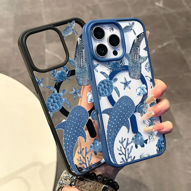 Chic Magnetic MagSafe-Ready TPU Phone Case for iPhone 11/12/13/14/15/16 Pro Max, Anti-Slip, Ultra-Thin, Shockproof Whalesshark Mobile Phone Accessory, Fits iOS Devices for Daily Use, Accessories