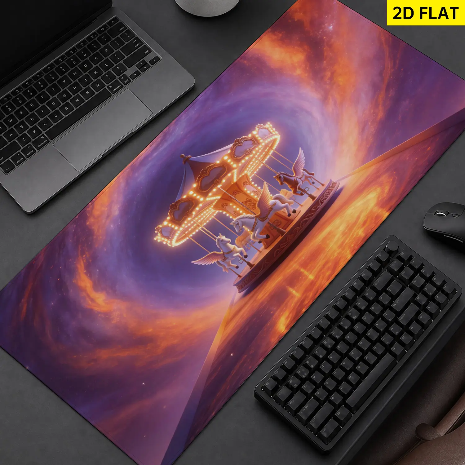 Extra Large cosmic carousel pegasus Mouse Pad,Non Slip Rubber Pad,Desktop Decoration Drotection Pad,Washable,Lock Edge Multi Size,Premium Multipurpose Mousepad For Home,Office,Gift for Family and Friends