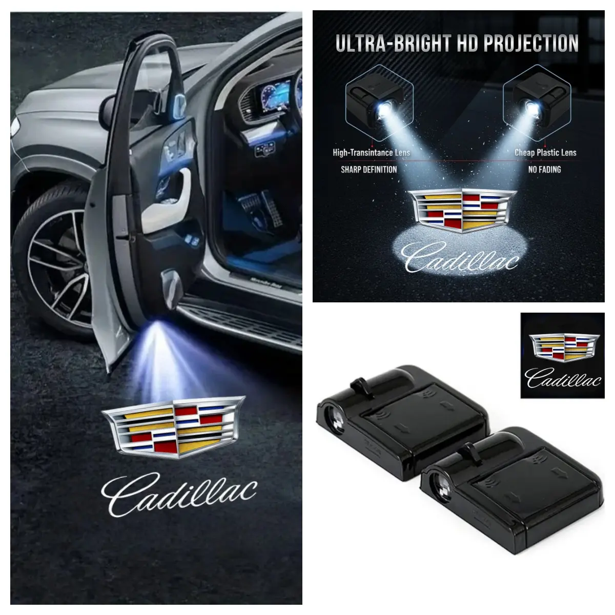 2 Pack / 4 Pack Cadillac Logo Door Puddle Lights, Door Courtesy Lights, HD Anti-Fade Night Warning, Fit ATS ATS-L CT4 CT5 CT5-V CT6 CTS XTS XT4 XT5 XT6 GT4 SRX Escalade