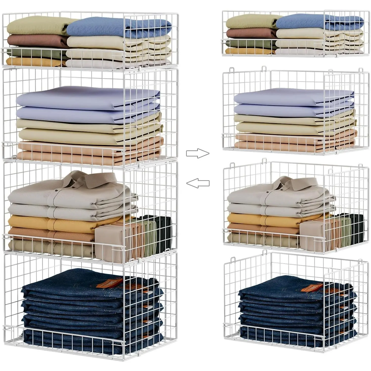 4 Tier Stackable Closet Organizers and Storage Shelves, Foldable Closet Shelf Organizer System, Stackable Storage Bins Drawers for Clothes Organizer System, White( No. 30022416)