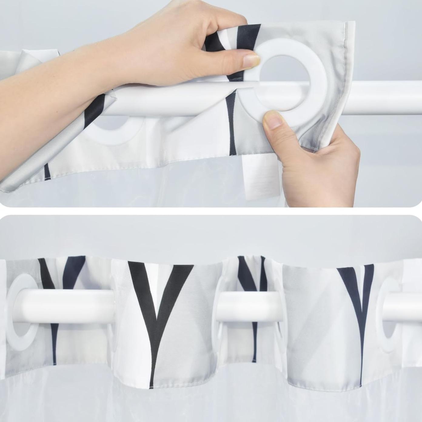 Double Layer Waterproof Shower Curtain, 1 Count Modern Geometric Pattern Bathroom Curtain with Removable Inner Lining, Shower Curtain Liner, Bathroom Decor Supplies, Home Goods