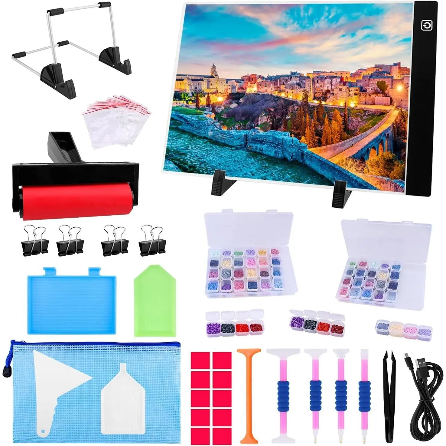 A4 LED Light Pad for Diamond Art, USB Powered Tracing Light Box with Adjustable Brightness, Diamond Painting Accessories & Tools, Storage Case, Drill Pens & StandGift