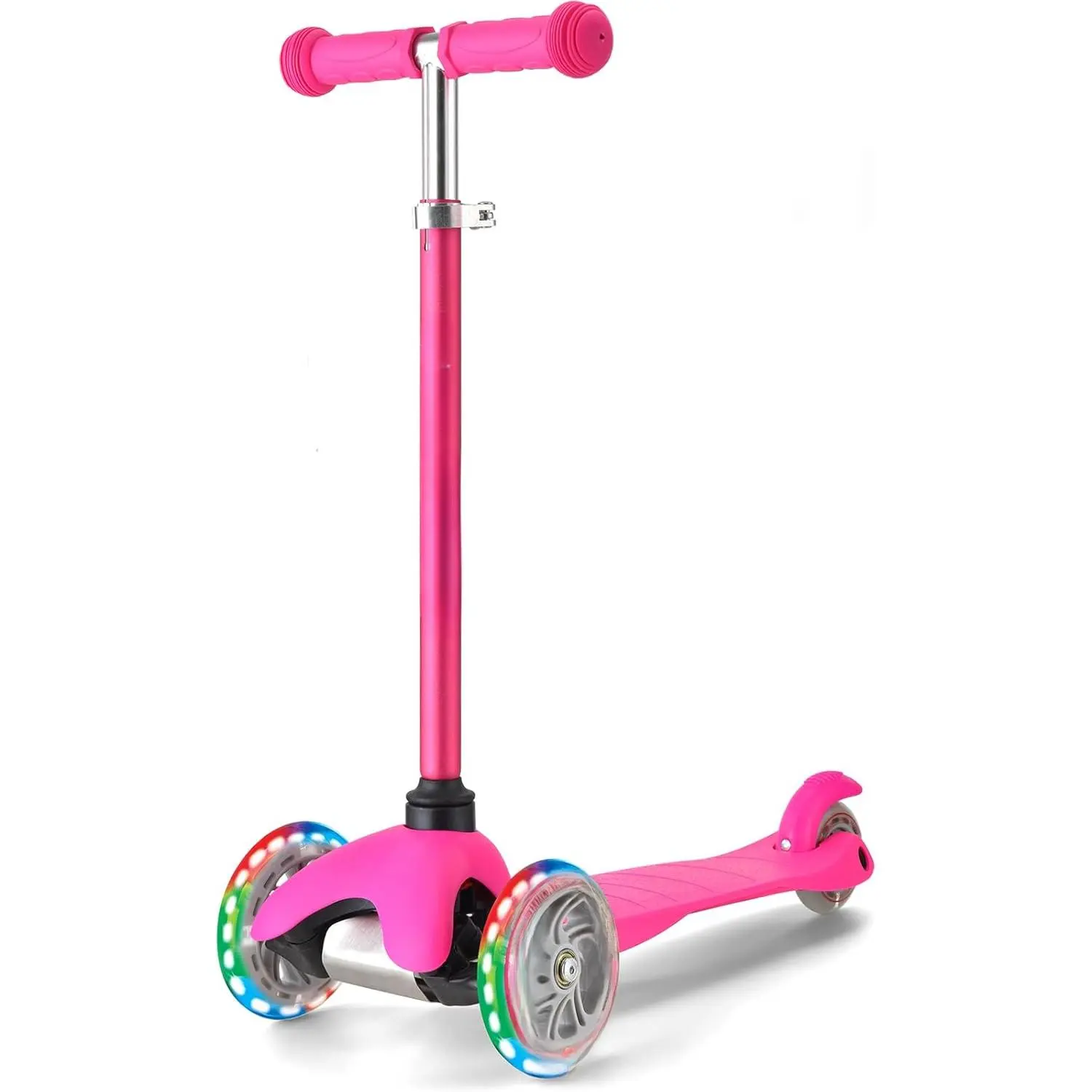 3-Wheel Kick Scooter for Kids Ages 3-8 Lean-to-Steer Toddler Scooter with Extra Wide Light Up Wheels, 4 Adjustable Heights, Foldable Scooters for Boys & Girls, Max Weight 110lbs