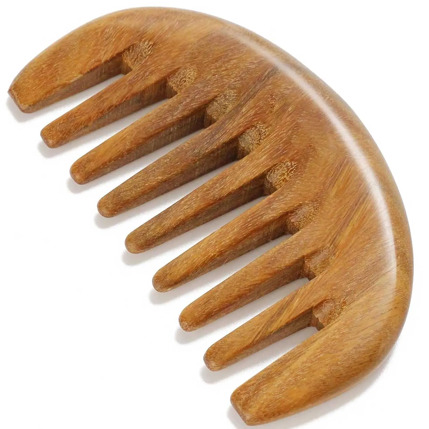 Green Sandalwood Wide Tooth Wooden Comb Curved Design No Handle Hair Comb for Women Curly Thick Hair Gentle Scalp Massage Detangler Comb Natural Wood Anti Static Hair Care Comb Distribute Natural Hair Oils