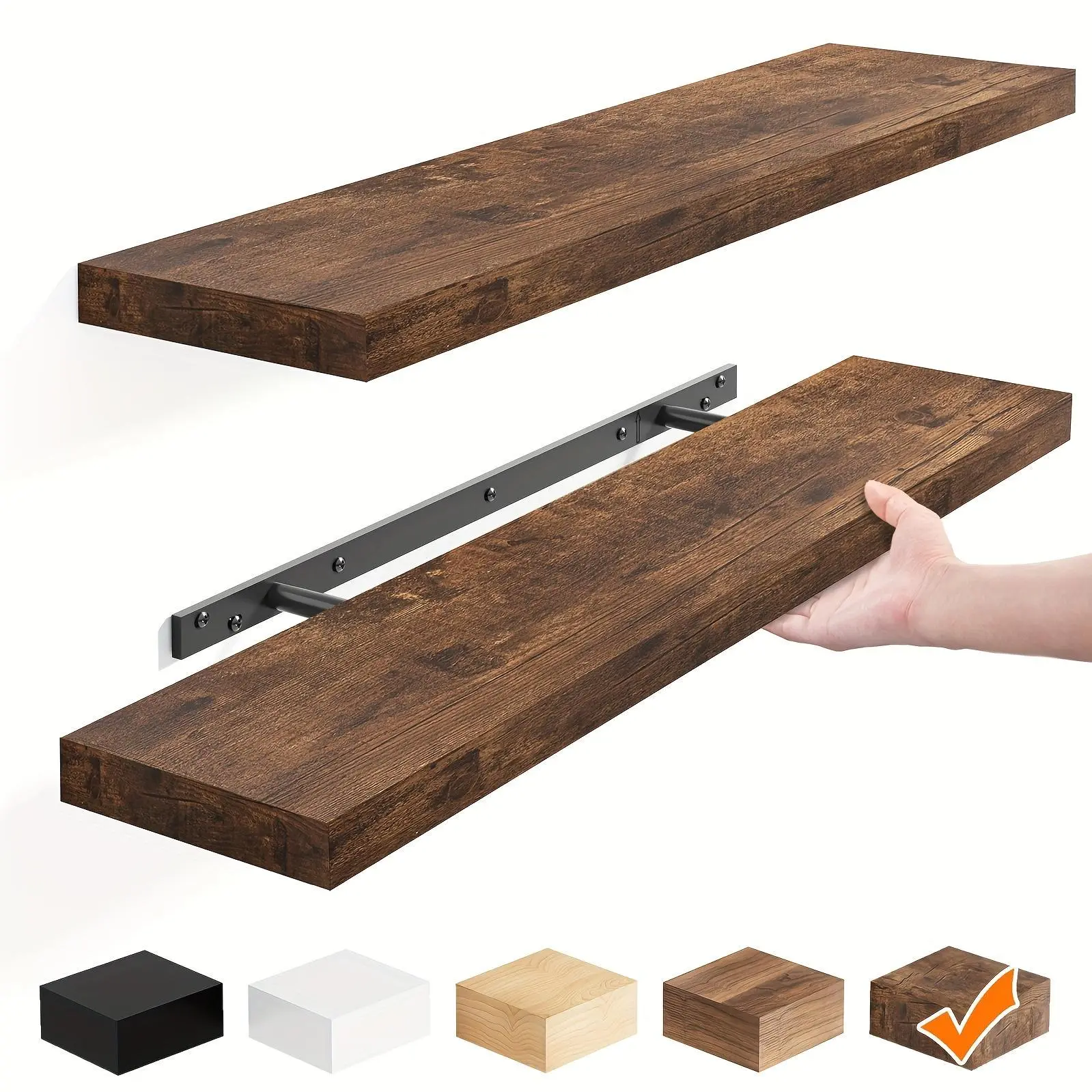 TOMNK 2/4/6pcs Floating Shelves, 15.7"/19.7"/ 22" Wood Hanging Shelf for Wall, Hanging Book Shelf for Wall Home Decor Living Room And Kitchen, Heavy Duty, Mounted Shelves for Bathroom, Bedroom, Living Room Or Kitchen, Hanging Shelf Decor Book