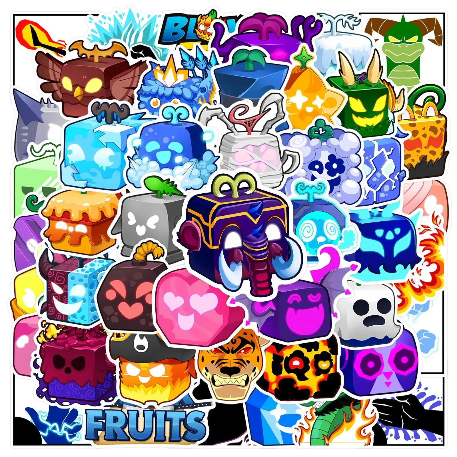 60Pcs Cartoon Blox Fruits Stickers Aesthetic Decals Luggage Skateboard Phone Laptop Car Wall Decorative Sticker