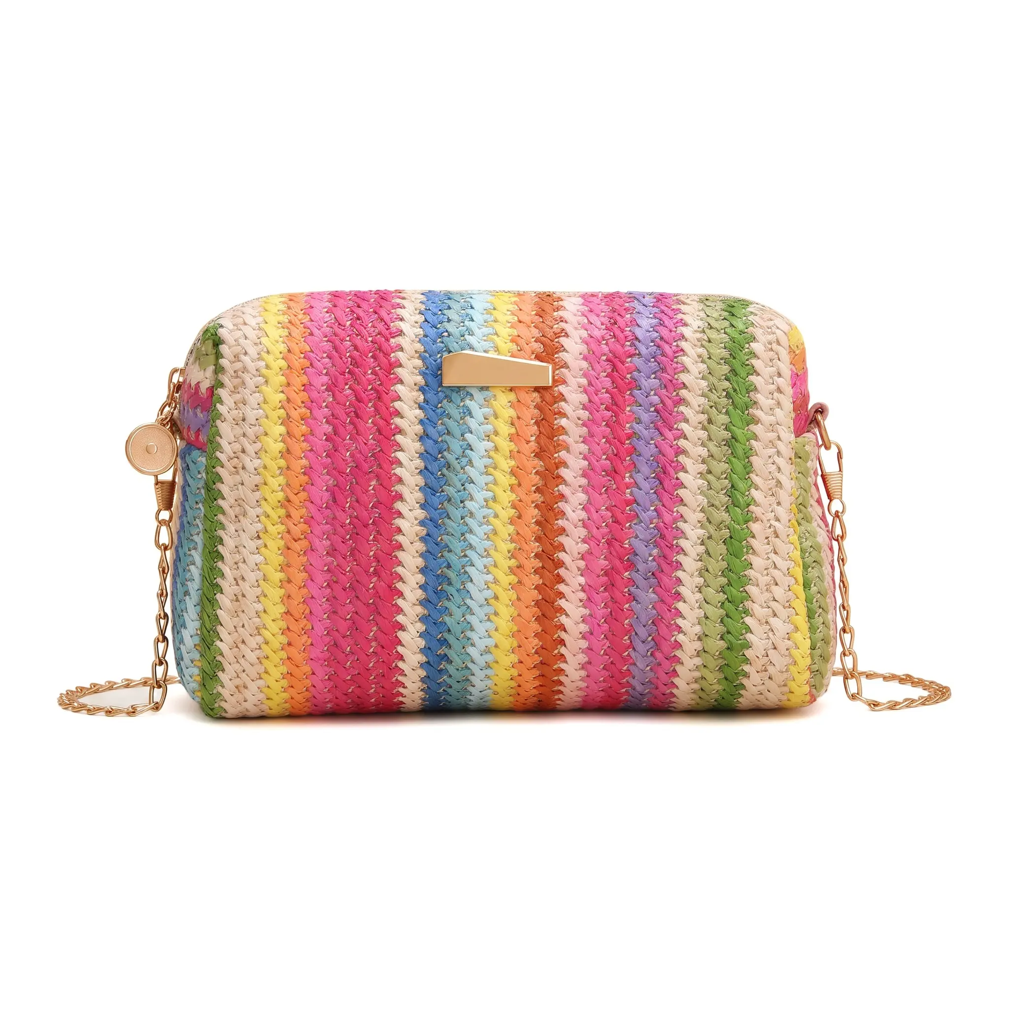Summer 2025 Colorblock Straw Woven Crossbody , Crochet ,   Shoulder , Fashionable  , Chain  for Women, Everyday , Square  for Beach Vacation,   Purses,  Fashion