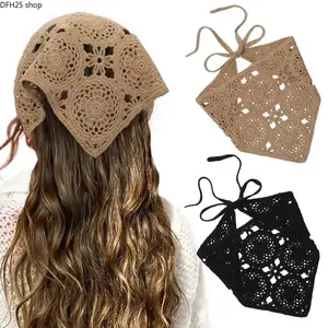 Crochet Hair Bandana for Women, Vintage Head Scarf Kerchief for Daily Styling, Lightweight Knit Hair Accessory with Elegant Design