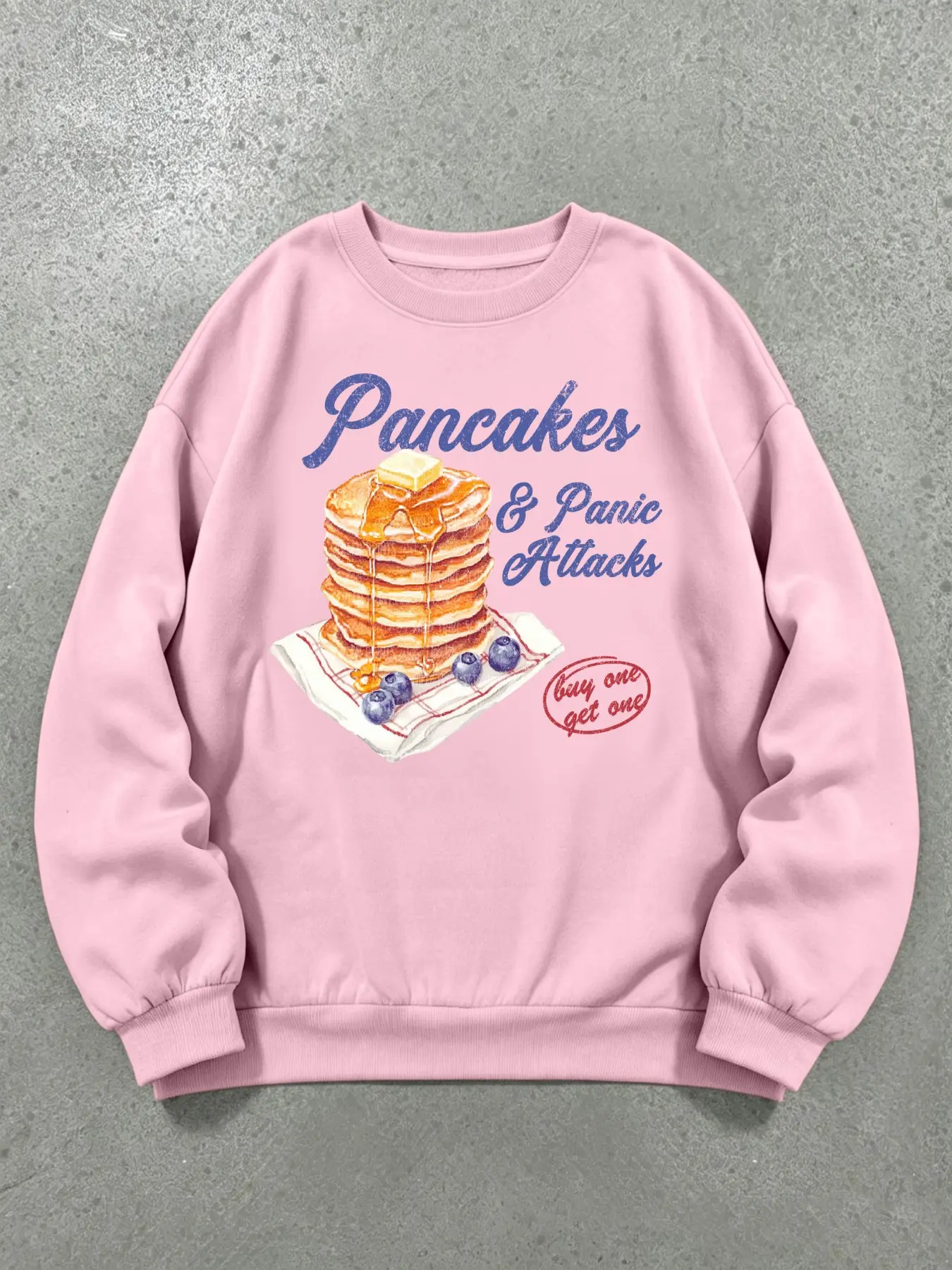 Women's Letter & Pancakes Print Crew Neck Sweatshirt  Pullover, Casual Cozy Sweatshirt, Casual Fashion Long Sleeve Sweatshirt for Daily Wear, Ladies Clothes for Winter