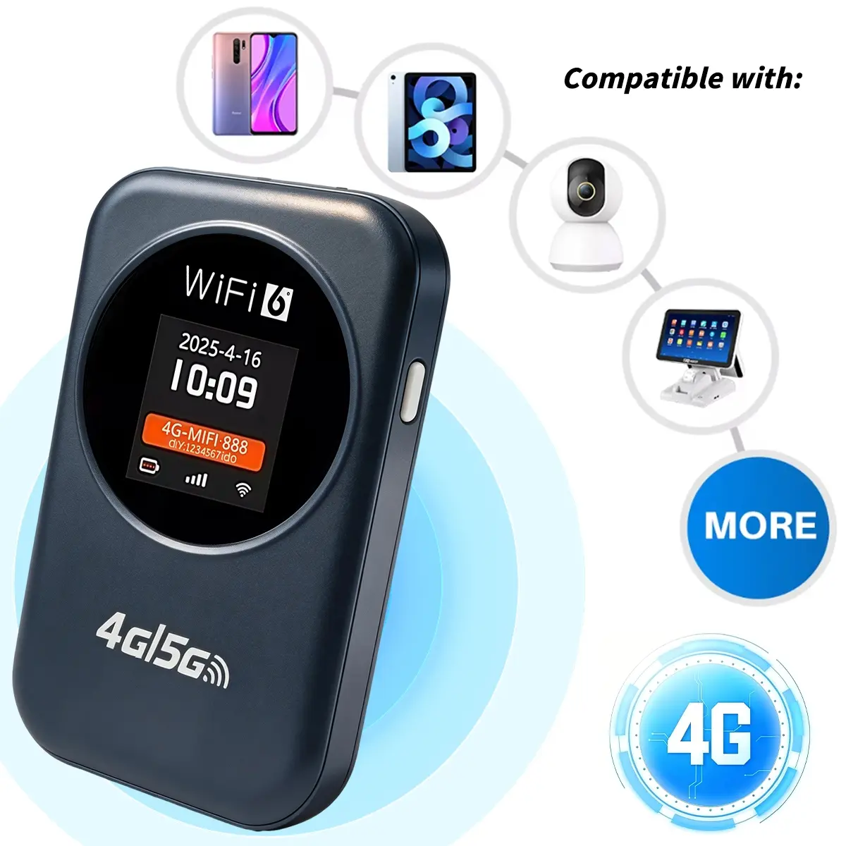 Portable Wireless WiFi Hotspot, High-Speed 4G LTE WiFi Modem, Supports Multiple Devices, Compact & Pocket-Friendly, Low Latency, Safe Encrypted Connection for Travel, RV, and Outdoor Activities