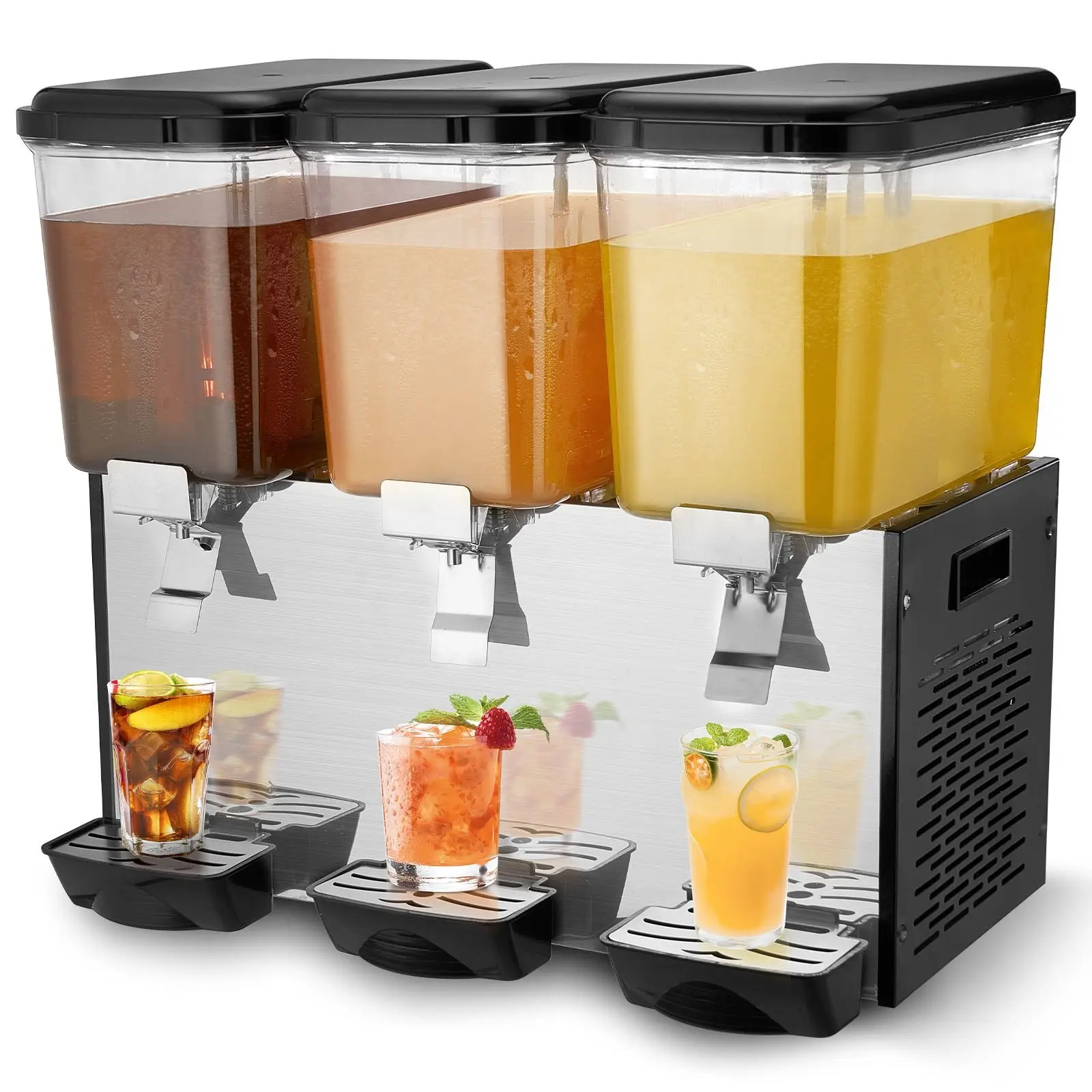 Commercial Beverage Dispenser System With Three 18 Liter Tanks For Cold Juices And Ice Drinks, Restaurant Grade Stainless Steel Beverage Station, Multi-Tank Cold Drink Dispenser, Large Capacity Pouring Unit For Cafés, Events