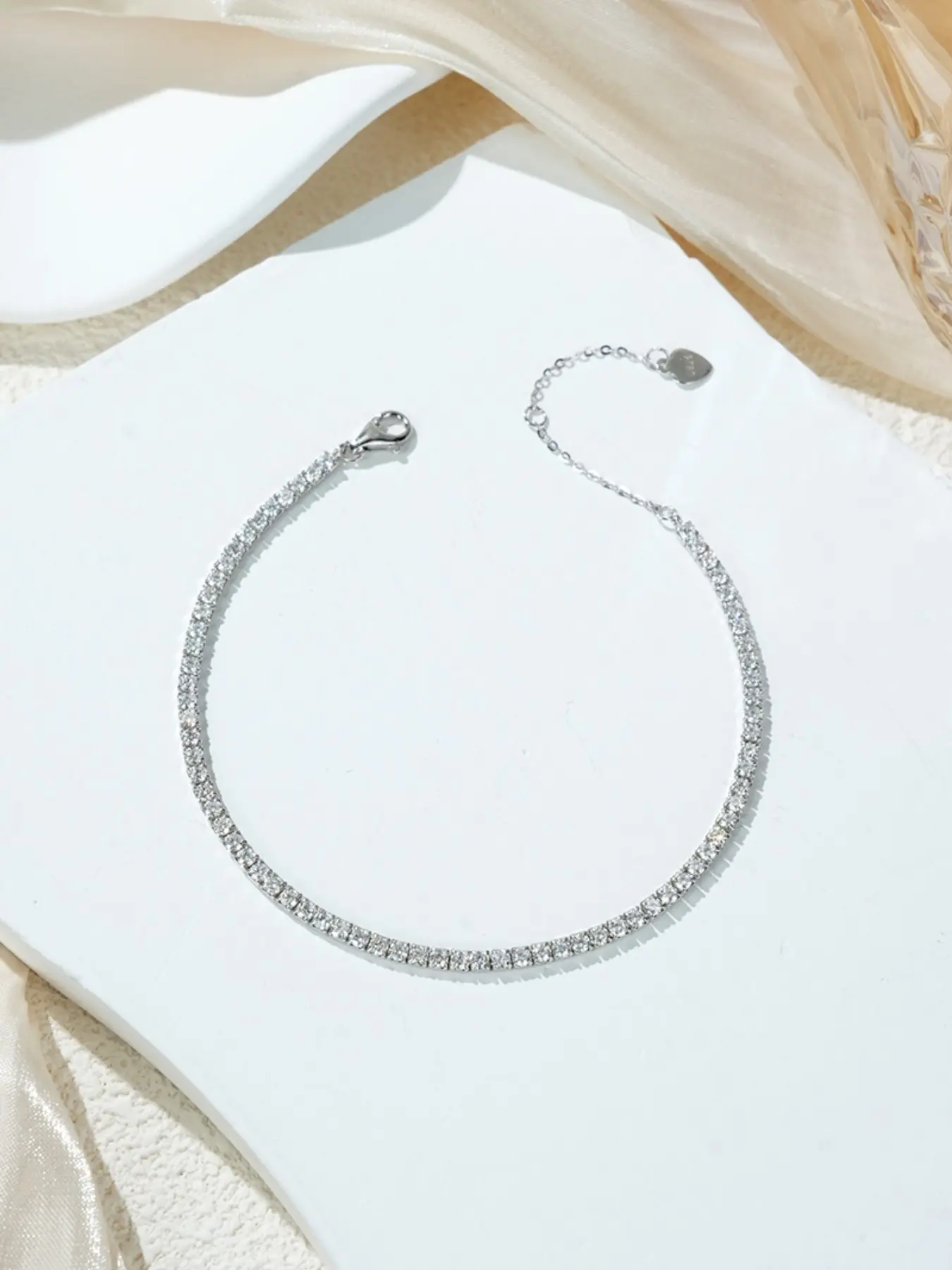 S925 Silver Moissanite Bracelet, Full Round Diamond Setting, Adjustable Extender Chain, Fashionable Ladies' Jewelry for Daily Wear