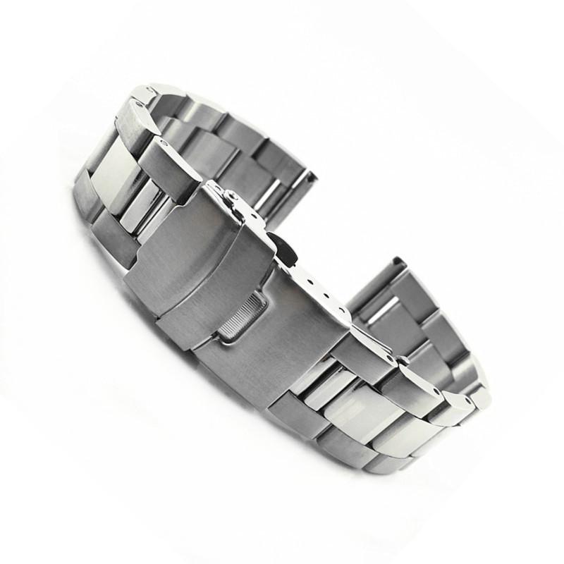 Three-bead solid stainless steel watch strap with double safety clasp, black steel diving watch chain