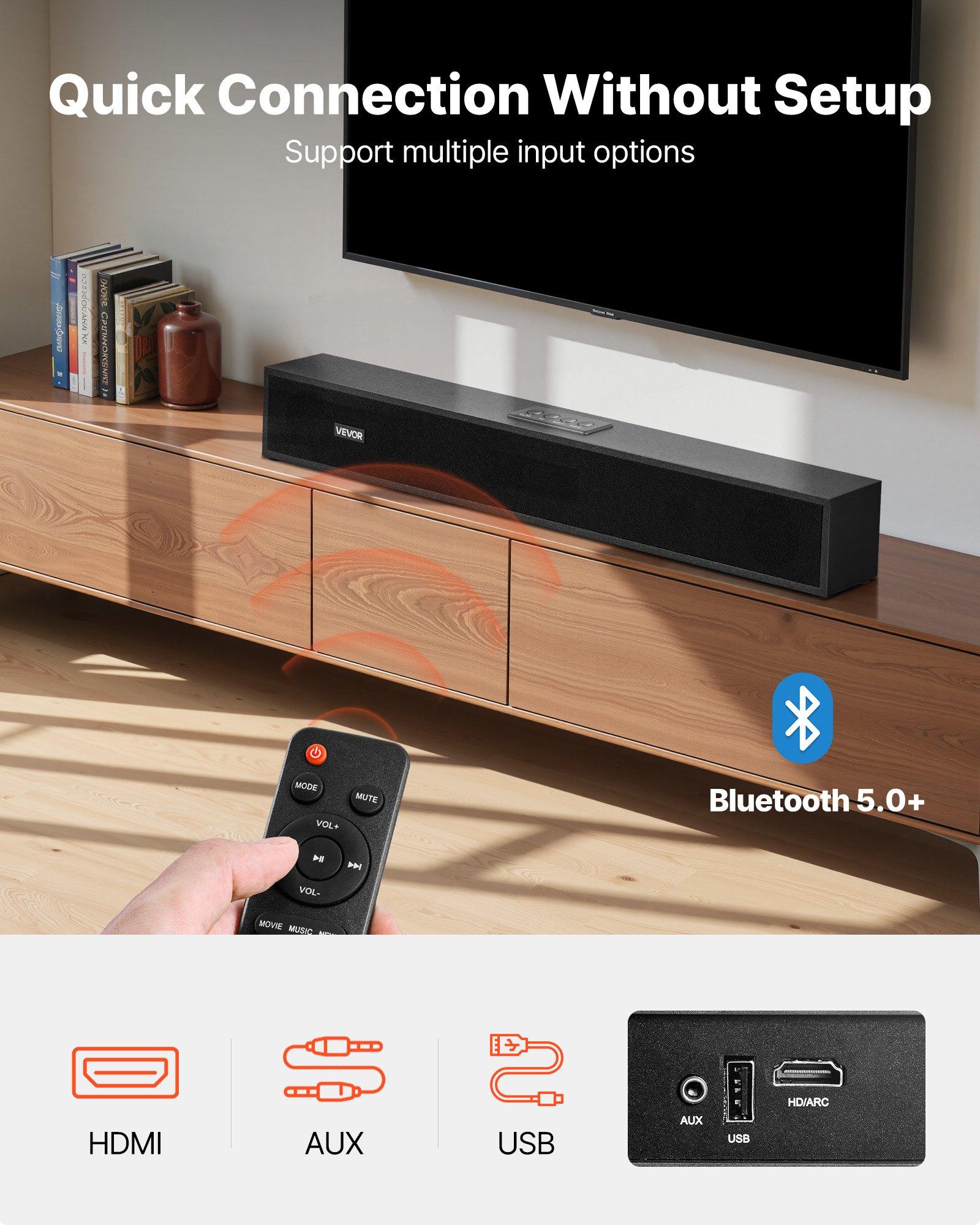 【Father's Day gift】VEVOR Sound Bar for Smart TV, 2.0 Channel, 24-Inch Compact Soundbar TV Speakers for Projector, Bluetooth AUX Connection, Remote Control, Easy Setup, 80W Surround Sound System for PC Home Theater AudioSummervibes