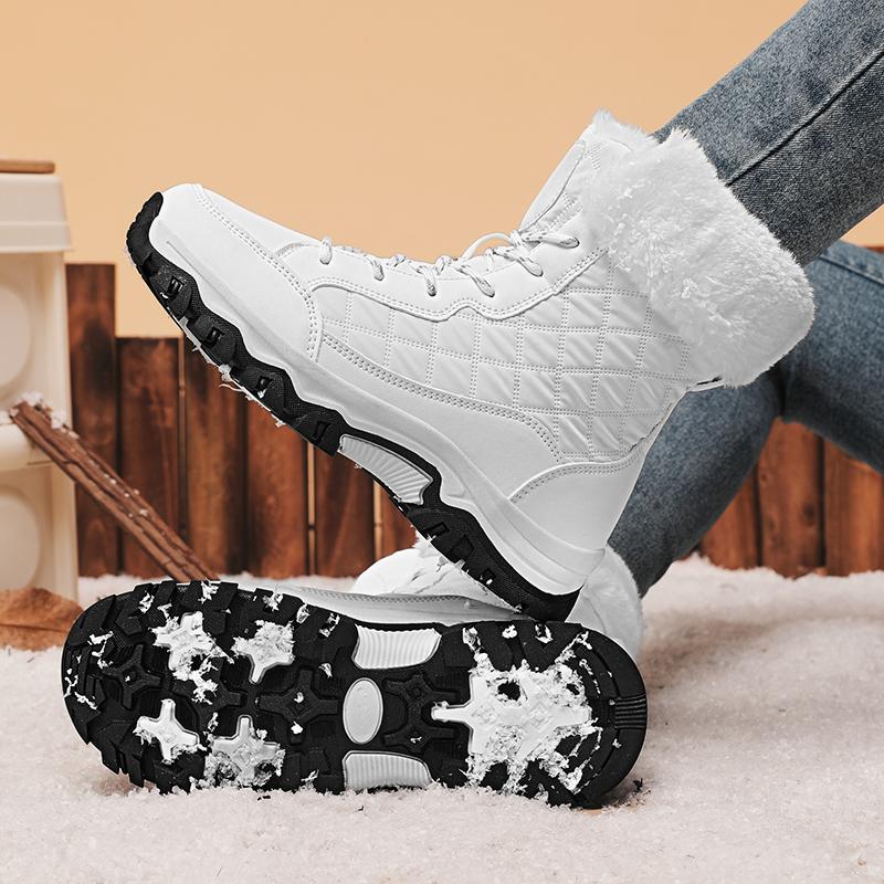 Women's Winter Snow Boots Waterproof Leather Faux Fur Lined Lace Up Ankle Booties Black Casual Warm Lightweight Anti-Slip Rubber Outsole Padded Soft Stylish Walking Shoes for Snowy Days Footwear White SpringStatements
