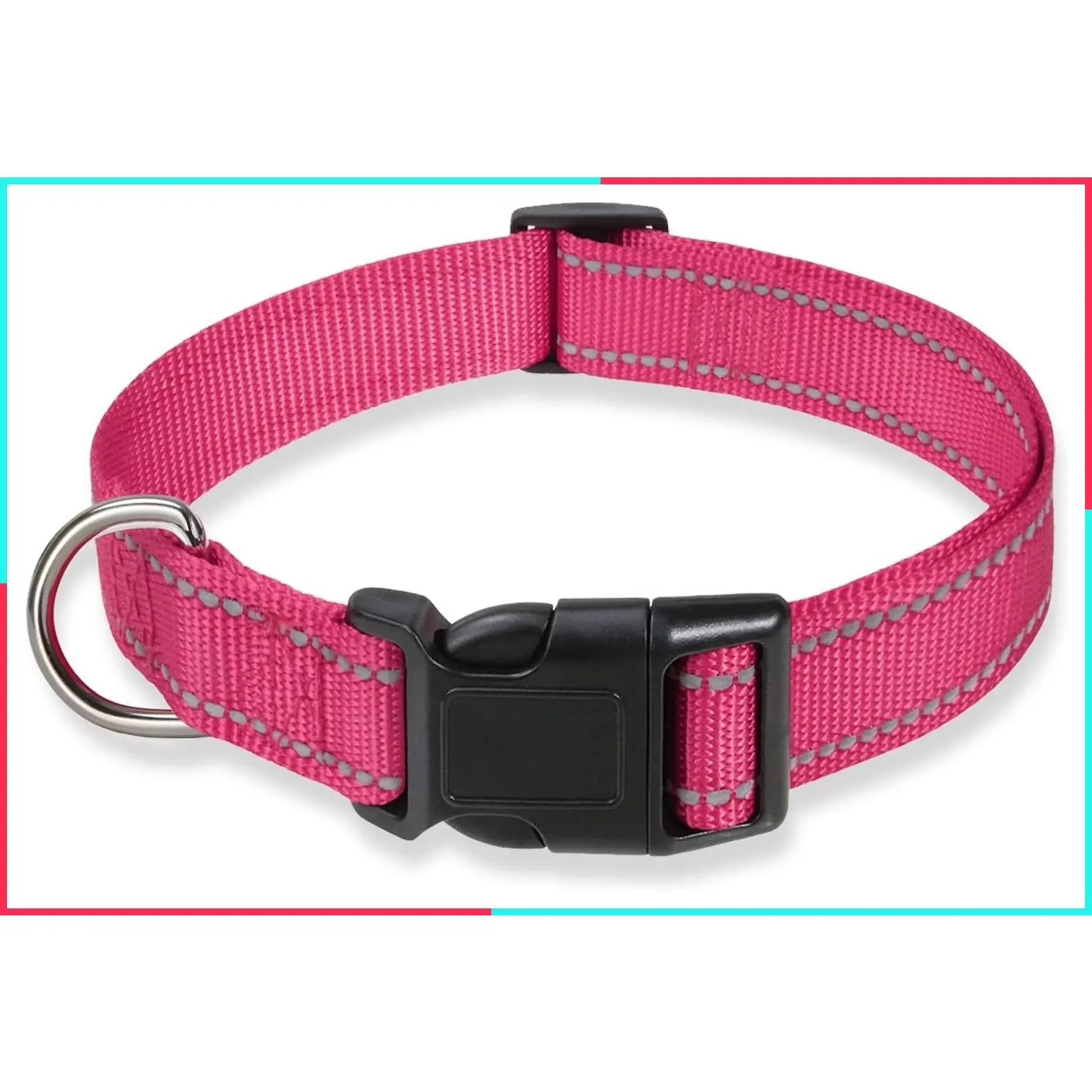 Reflective Adjustable Safety Nylon Dog Collar with Buckle for Small Medium Large Dogs, Pink M
