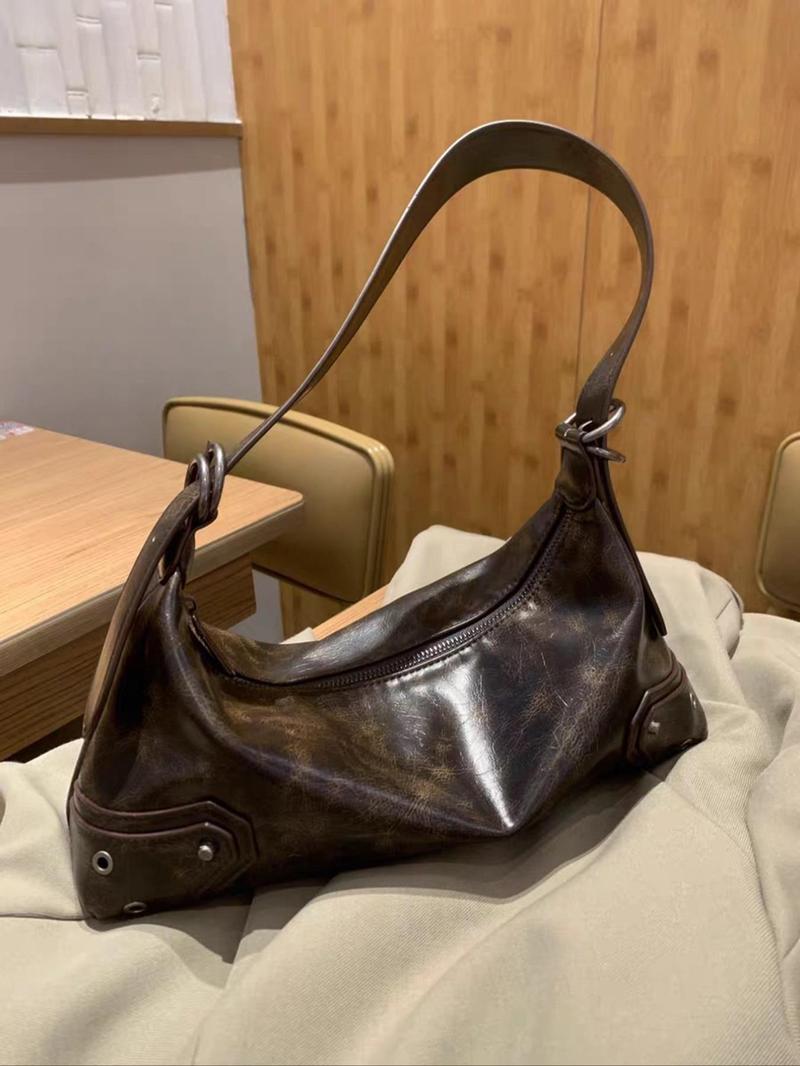 Women's Fashionable Vintage Shoulder Bag, Crescent Bag, Y2k Style Zipper Underarm Bag for Daily Used, 2023 New Trendy Bag for Party, Club