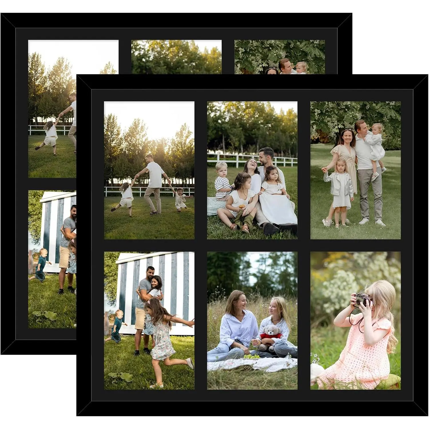 2 Pack 6-Opening Collage Picture Frame – Displays 6 Photos 4x6 with Mat or 13x13 Without Mat, Black Wall Frames with Shatter-Resistant Plexiglass