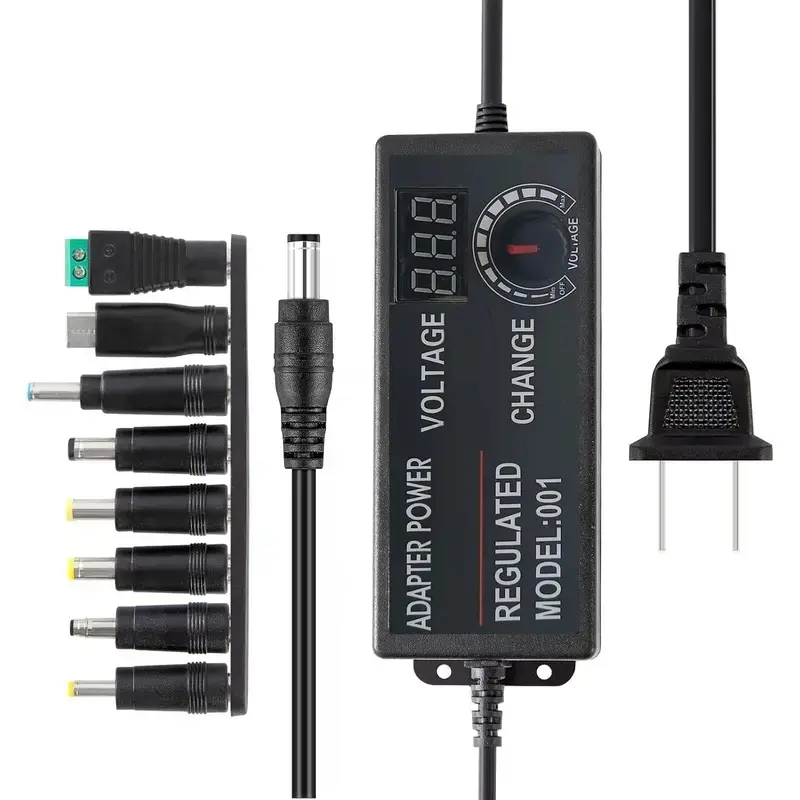Wired Power Adapter - 100V-240V AC to DC Converter, 3V-24V Adjustable 3A 72W Variable Universal Supply with 8 Tips Set Including 5.5x2.5mm Tip for 3D Printers, Garden Cameras, LED Strips Lights