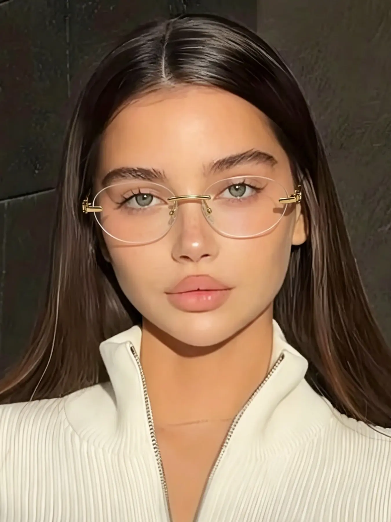 High-Quality Women's Frameless Oval Casual Glasses, Nordic Style Metal Temples, Transparent Lens, Lightweight & Durable, Perfect for Daily Use