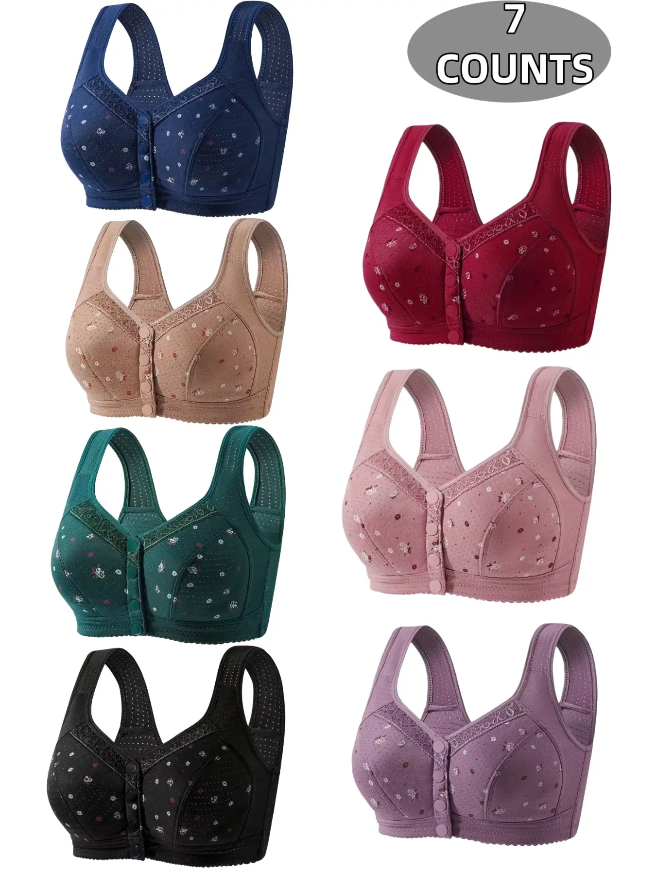 Women's Wireless Elegant Lace Floral Bra Set, Lace Wirefree Bra, Comfortable Breathable Push-Up Bras, Medium Support, Full Coverage, All Seasons