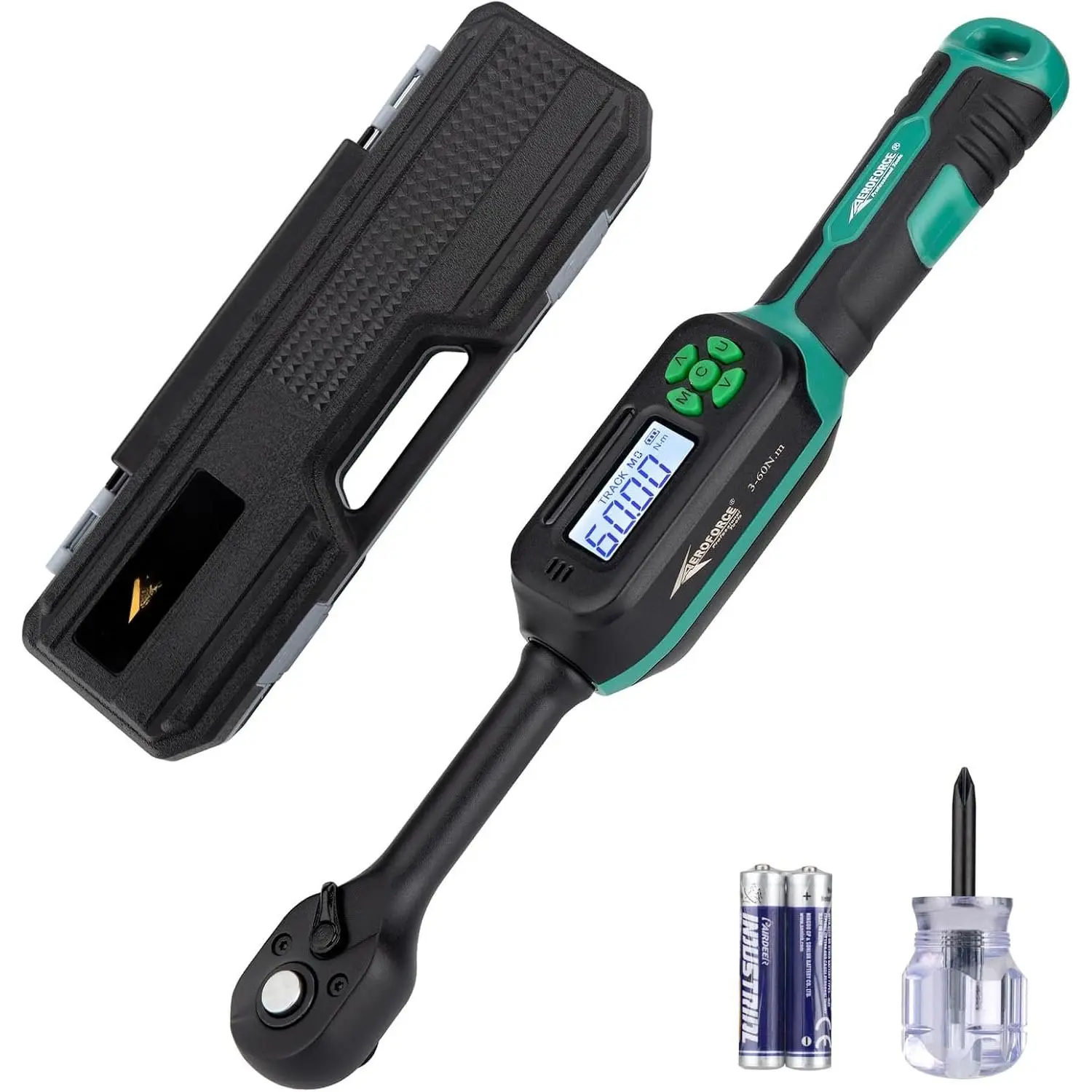 Digital Torque Wrench - 3/8 Inch Drive Electric Torque Wrench (3-60Nm), Features -Direction Ratchet, ±2% Accuracy, Buzzer & LED , 4-Measurement Unit (Nm/lb.ft/in.lb/kgf.cm)