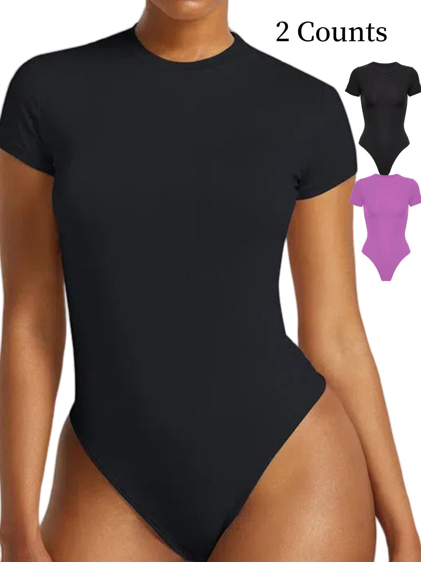 Women's Solid Color Short Sleeve Round Neck Shapewear Bodysuit, Casual Comfortable Breathable Tummy Control Butt Lifting Shaper for Daily Wear, Ladies Shapewear for All Seasons, Shapewear Clothes