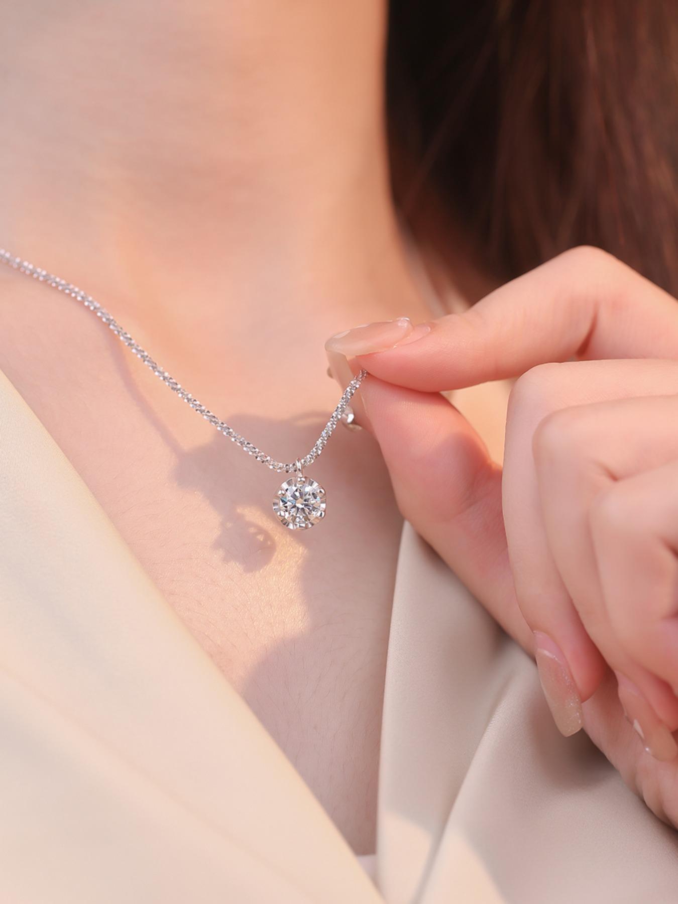 S925 Sterling Silver Synthetic Moissanite Necklace, Fashionable Pendant Necklace for Women & Girls, Trendy All-match & Exquisite Jewelry for Birthday Gift