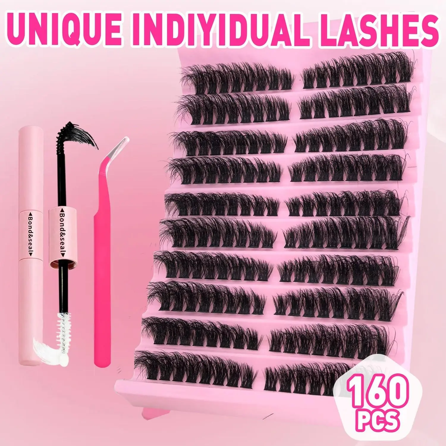 160pcs DIY Synthetic False Eyelashes Set, DIY Lashes Kit, D Curl 10-18mm, Reusable, Natural or Dense Look, Ideal for Daily Wear Makeup, Weddings, Parties