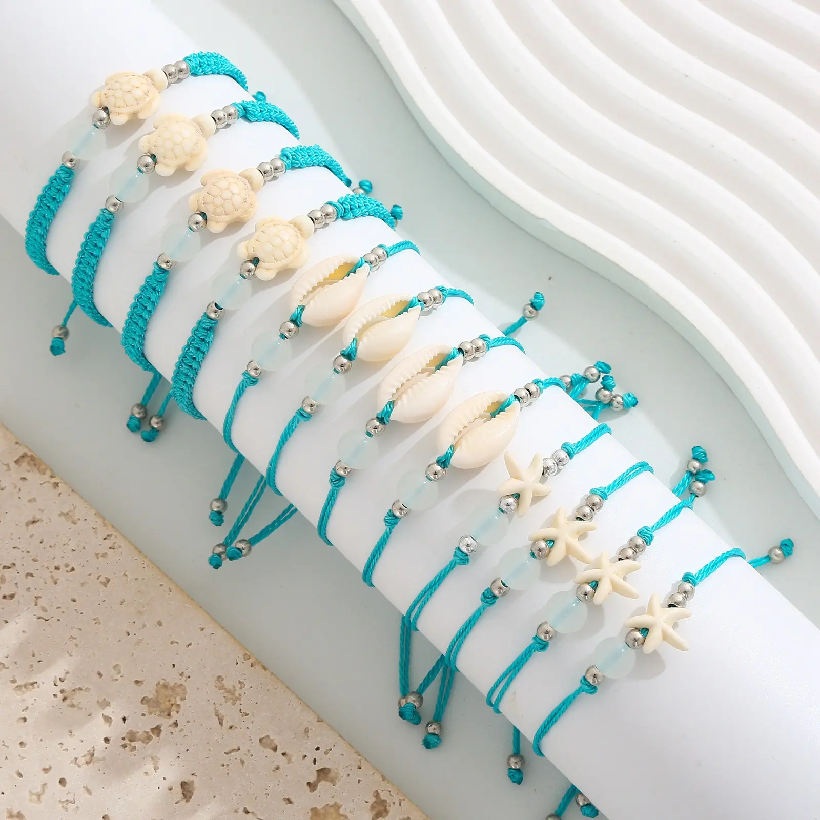 12 Pieces Ocean Beach Braided Bracelet Bundle, Adjustable Size Woven Rope Bracelet with Starfish Seashell Charms, Bohemian Ocean Wave Waterproof Stackable Bracelet, Summer Vacation Surfer Layering Jewelry Accessories, Cute Holiday Gift for Girls Teenagers