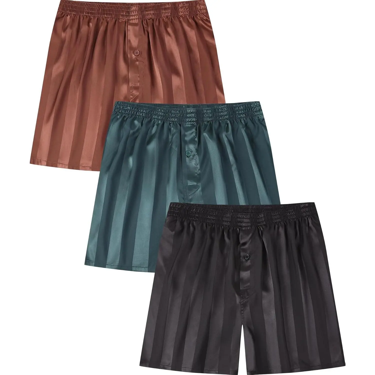Men's Satin Boxers Pack Silky Boxer Shorts for Men, Silk Feeling Men's Underwear with Button Fly Pajamas Sleep Shorts