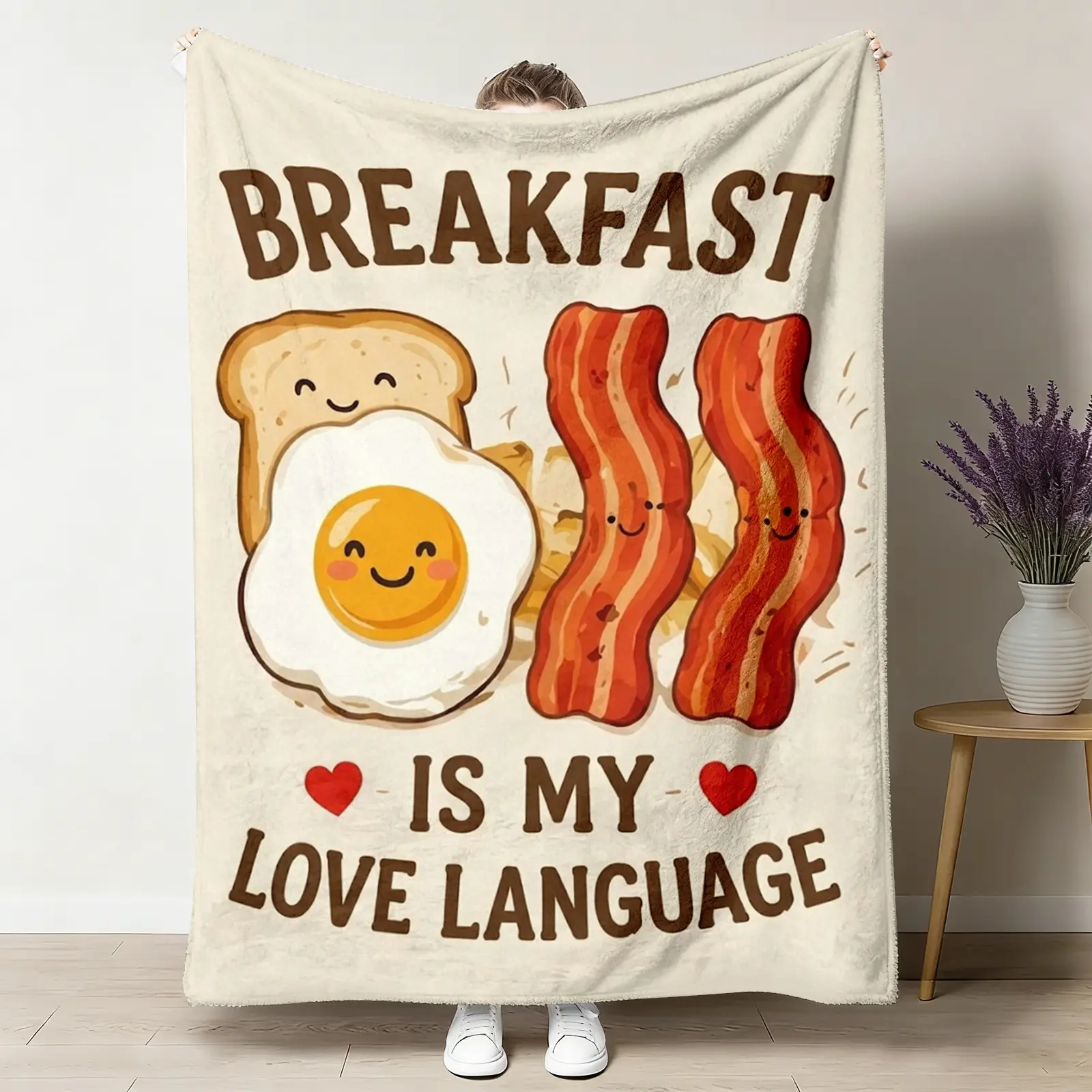 Breakfast Is My Love Language Throw Blanket, Cute Toast Egg Bacon Flannel Blanket, Soft Cozy Warm Throw, Funny Foodie Design, Gift for Her Girlfriend, Trendy Dorm Couch Bedroom Decor ﻿ ﻿ ultra-soft comfortable