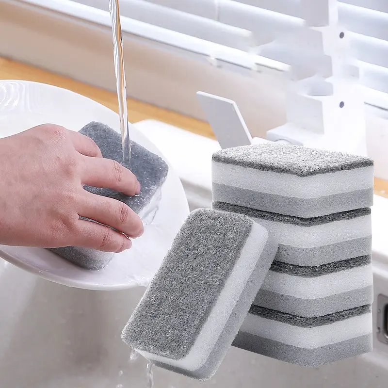 Double Sided Magic Sponge Eraser, Kitchen Dish Washing Scrub Sponge, Multi-purpose Household Cleaning Sponge for Pot Pan Cleaning