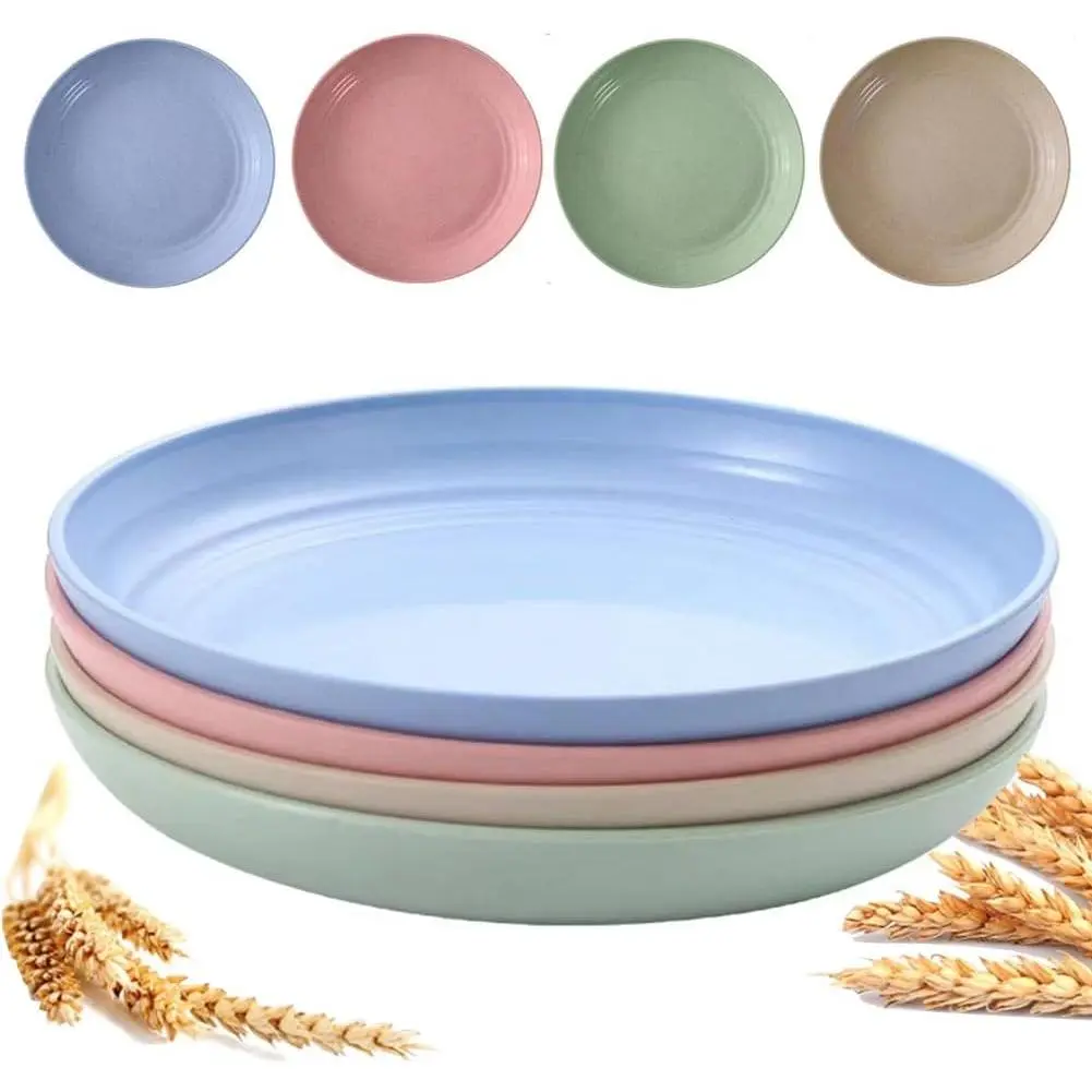 9 Inch Unbreakable Wheat Straw Plates - Reusable Plate Set - Dishwasher & Microwave Safe - Dinner Dishes Lightweight Plates Salad Kids Adult Plate for Kitchen Camping - BPA Free (Plate-9in)