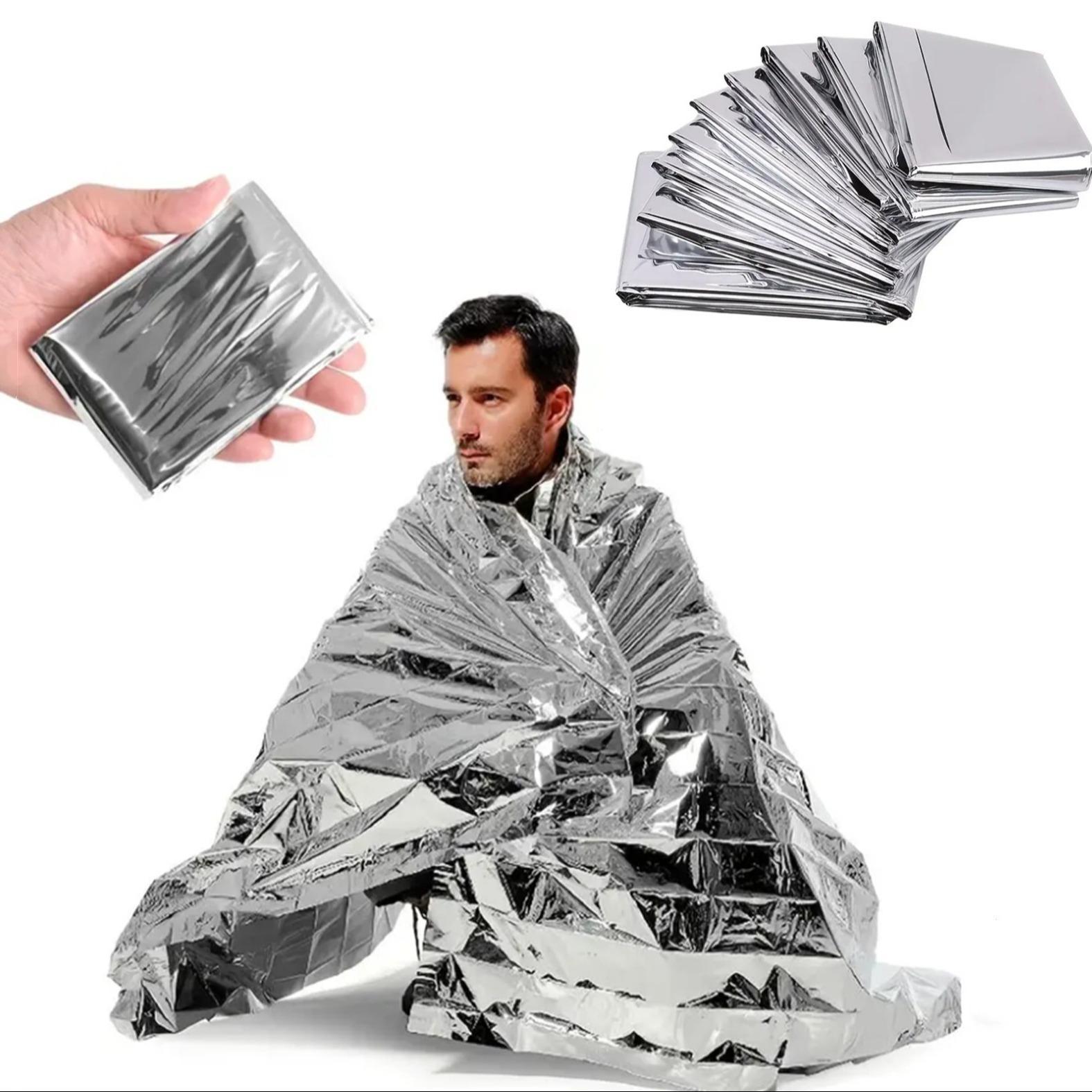 Outdoor Emergency Survival Mylar Thermal Blanket, First Aid Rescue Foil Military Body Warmer Blanket, Portable Camping Hiking Blanket