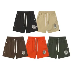 SAINT VANITY Patch Button Side Split Men Shorts Multi Color Drawstring Elastic Waist Casual Sports Shorts For 4th Of July Summer Streetwear Daily Outfit