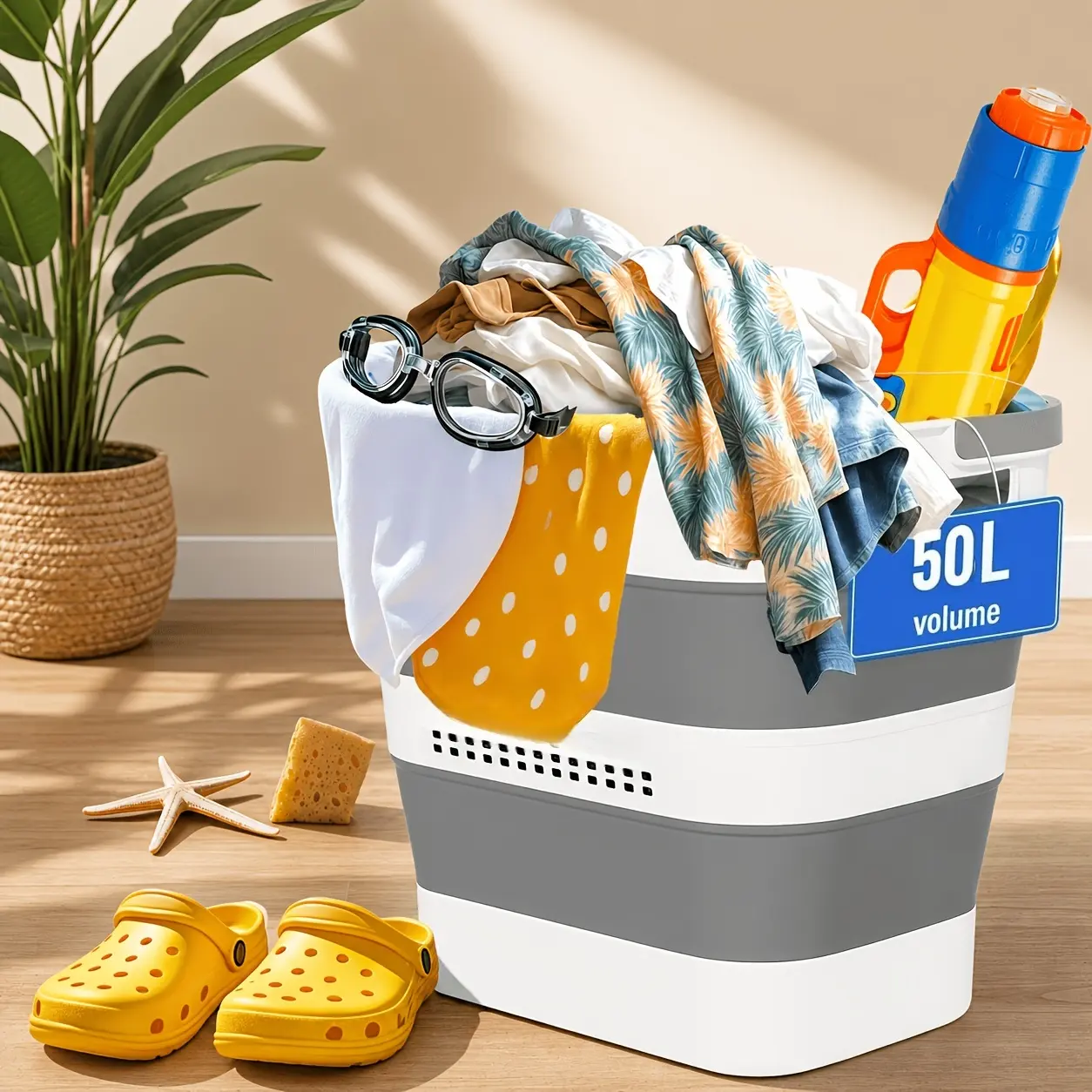 Pop-Up Folding Laundry Basket with Handle-Equipped Plastic Storage Compartment, Space-Saving, Sturdy, Durable Multi-Style Shelf Organizer for Home Laundry Needs