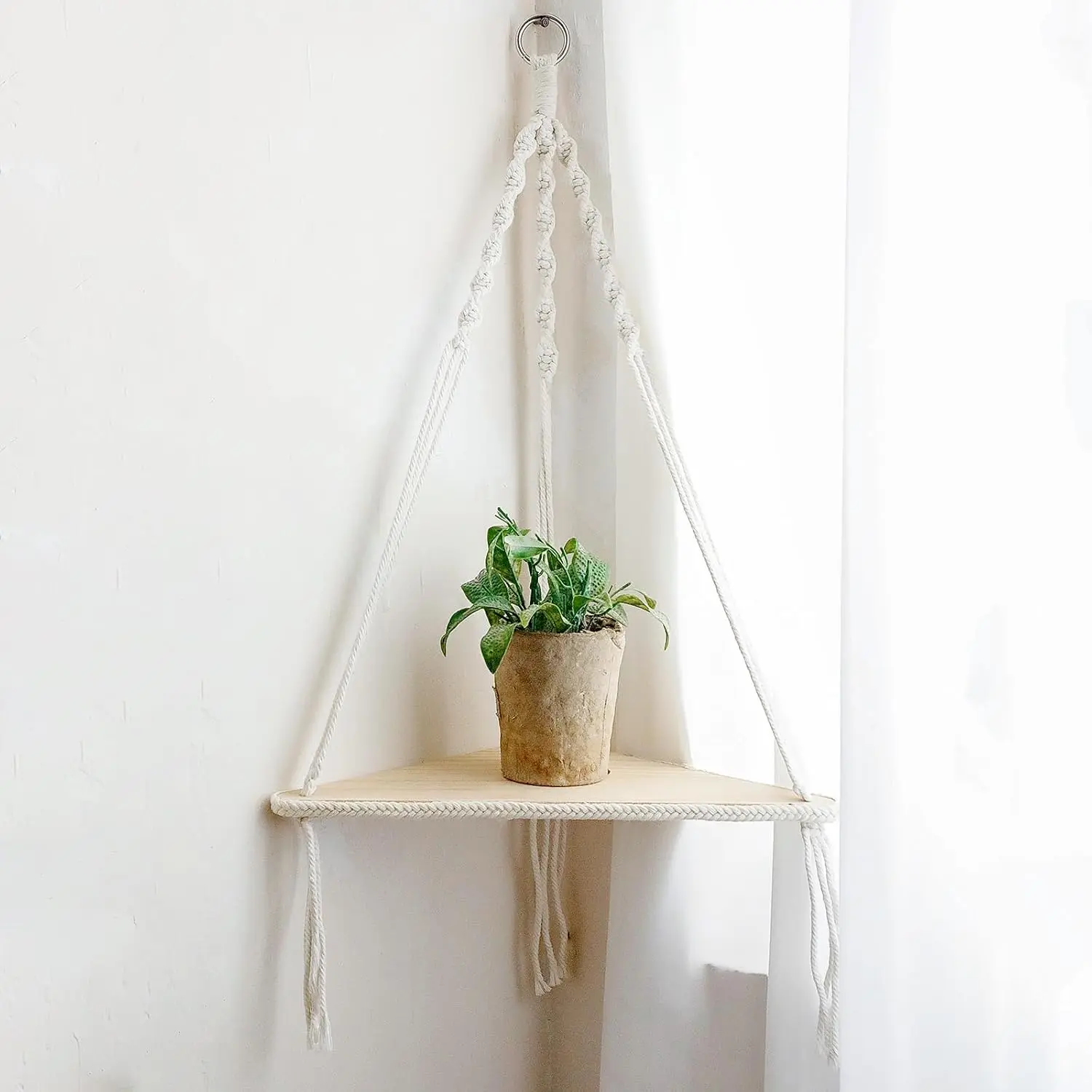Macrame Corner Shelf Wall  - White Corner Floating Shelves Boho Wall Decor, Rustic Wooden  Shelf Storage Rack for Bedroom Living Room Bathroom