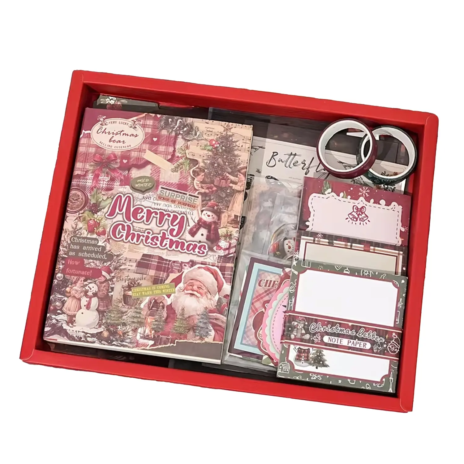 Vintage Christmas Scrapbook Set, 151 Pieces, Includes Stickers, Washi Tape, Paper, DIY Decorations, Ideal for Scrapbooking and Bullet Journals