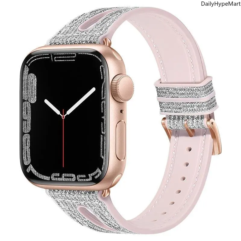 Full Paved Bling Rhinestone Glitter Inlaid Silicone Watch Strap, Diamond, Wearable, Accessories