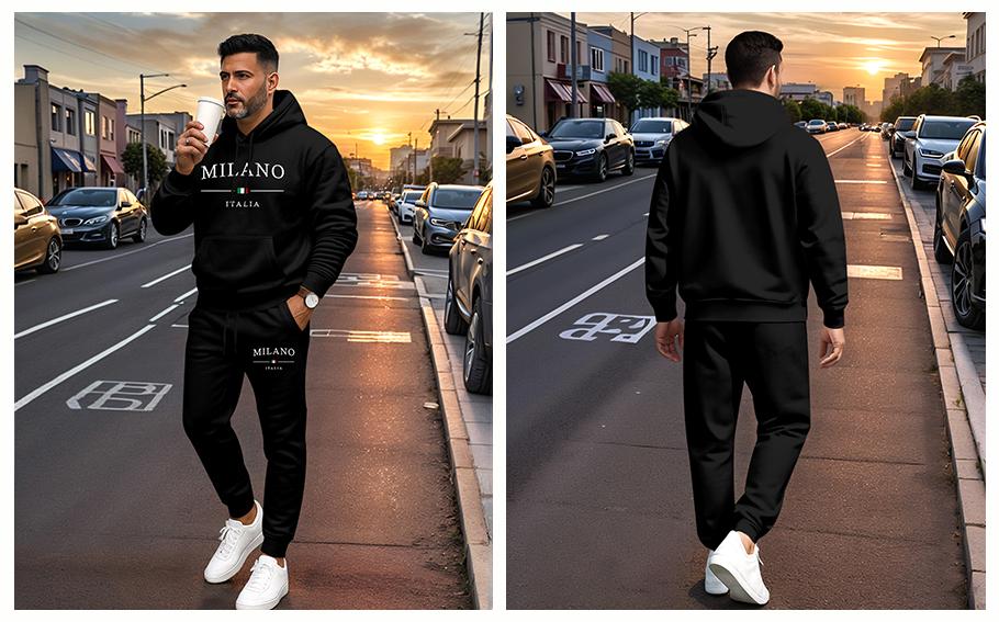 Men's Milano Letter Printed Hoodie and Drawstring Sweatpants Set, Menswear, Casual Athletic Long Sleeve Hooded Jacket & Trousers for Fall & Winter, Men's Clothing for Daily Wear, Sportswear Indoor Outdoor, Tracksuit, Athleisure Summer Clothes 02 Men's Milano Letter Printed Hoodie and Drawstring Sweatpants Set, Menswear, Casual Athletic Long Sleeve Hooded Jacket & Trousers for Fall & Winter, Men's Clothing for Daily Wear, Sportswear Indoor Outdoor, Tracksuit, Athleisure Summer Clothes 02