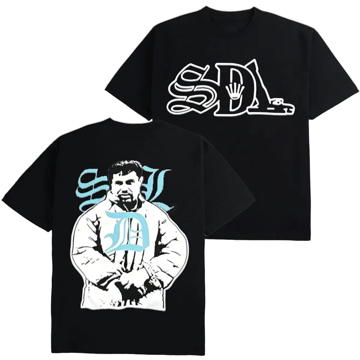 Chicano Graphic Tee for Men Women, Classic SDL Letter Print Short Sleeve T-Shirt, Soft Breathable Casual Daily Top, Vintage Hip Hop Y2K Fashion Outdoor Street Style Basic Apparel