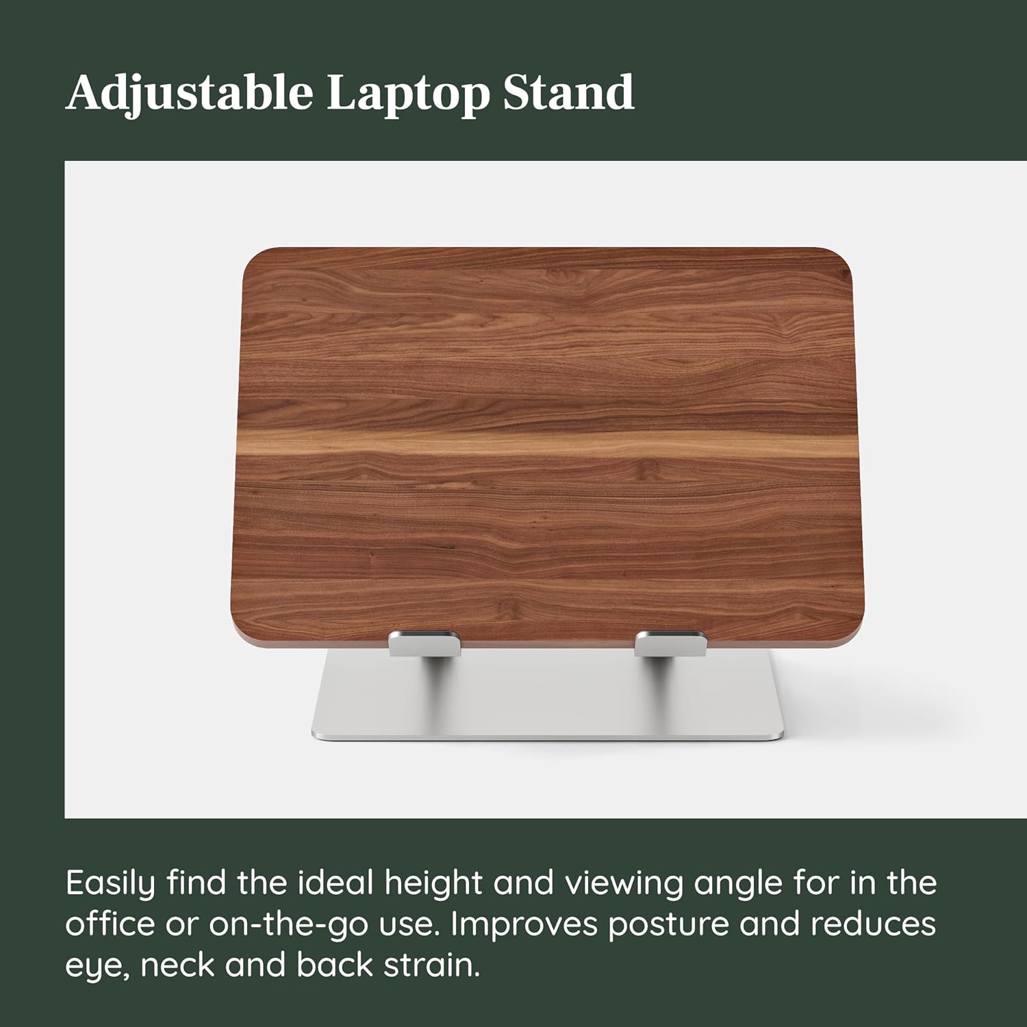 Adjustable Laptop Stand - Elevate Ergonomics & Reduce , Laptop Riser Customizable Height & Angle, Portable & Robust Design for  or Office, Secure Silicon Grips - Walnut