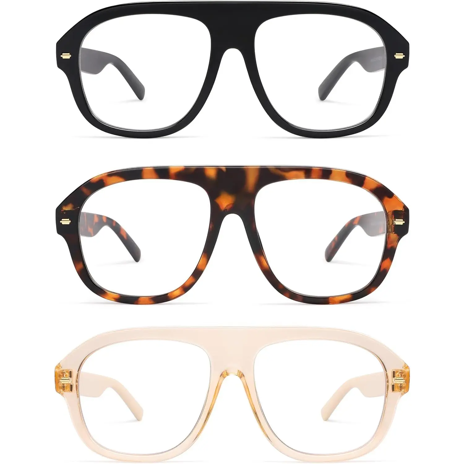 3 Pack Retro Blue Light Aviator Reading Glasses for Women Men, Large  Reader Frame AM6163